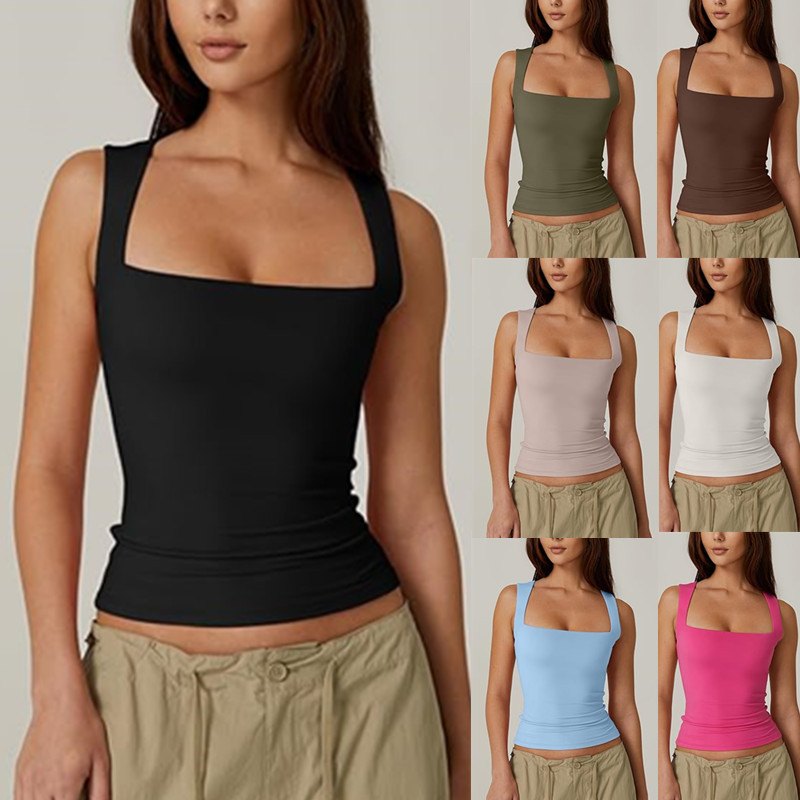 Balfson square-neck vest slim solid sleeveless tops for women clothing